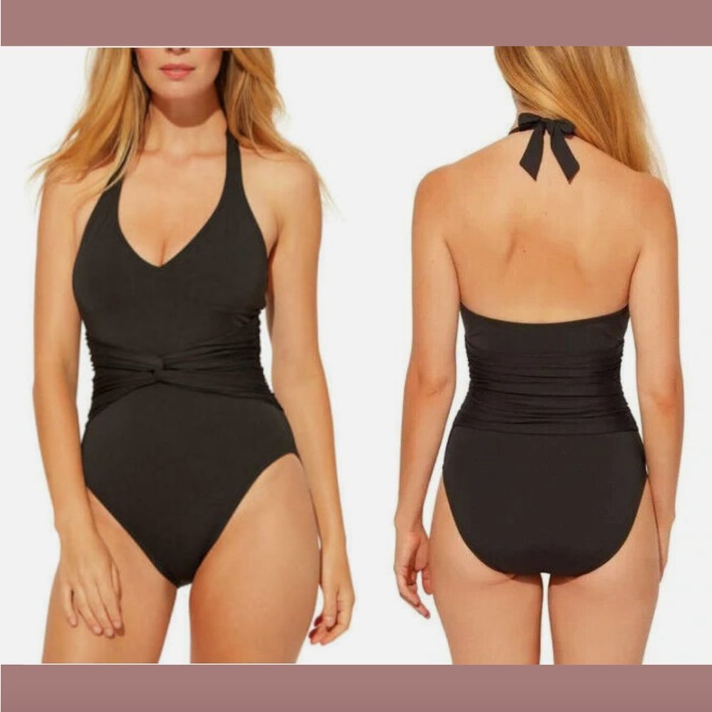 NWT BLEU by Rod Beattie [ 8 ] Urban‎ Goddess Plunge One-Piece Swimsuit #5945